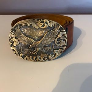 Men’s leather belt and eagle buckle by Montana SilverSmiths